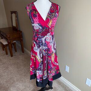 George pink colorful sleeveless summer dress with asymmetrical hem
